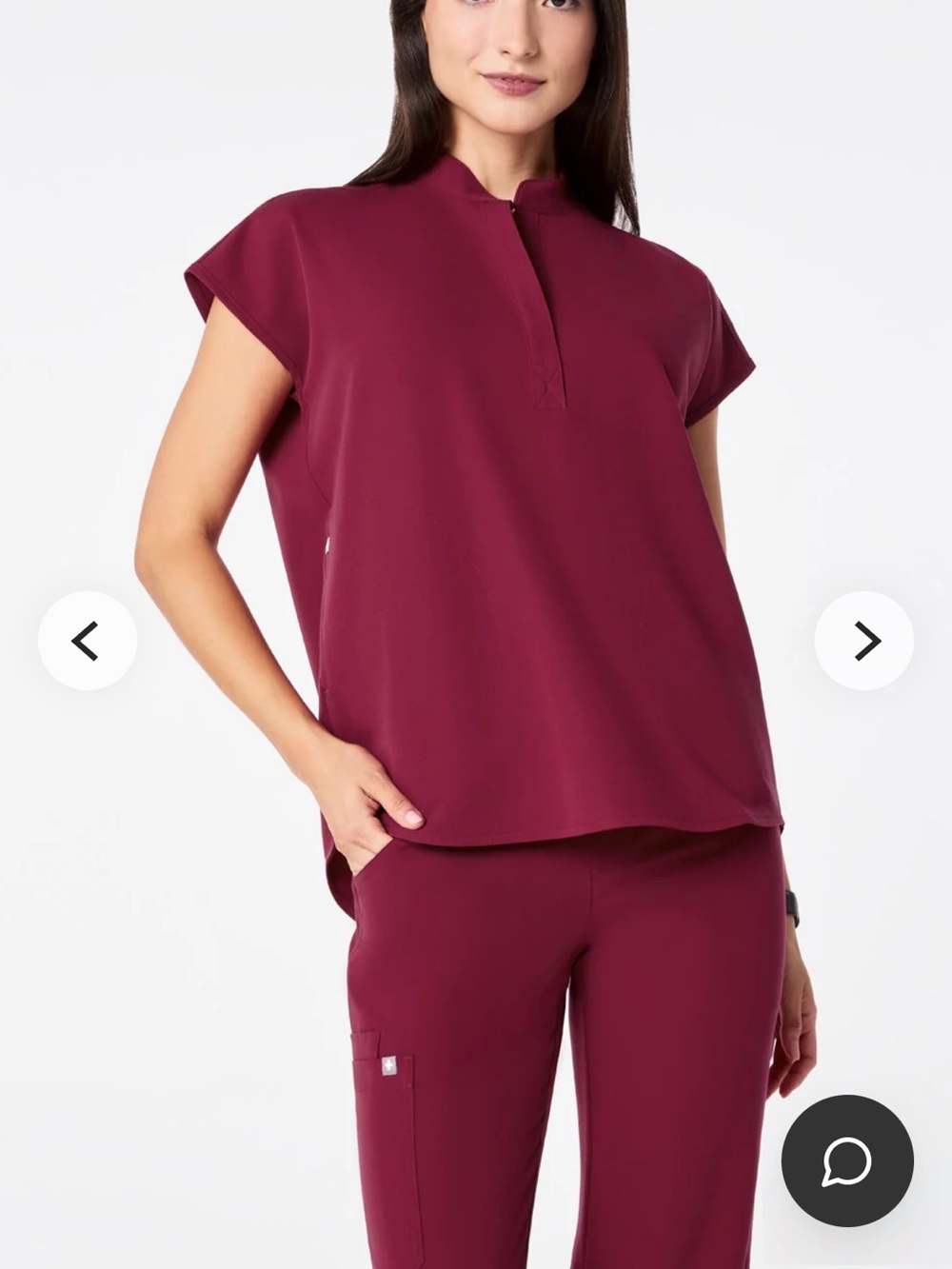 Figs Women's Short-Sleeve Mandarin Top in Wine